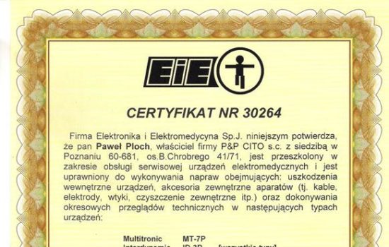 certyfikat 5 550x350 - Informacje o firmie P&P CITO